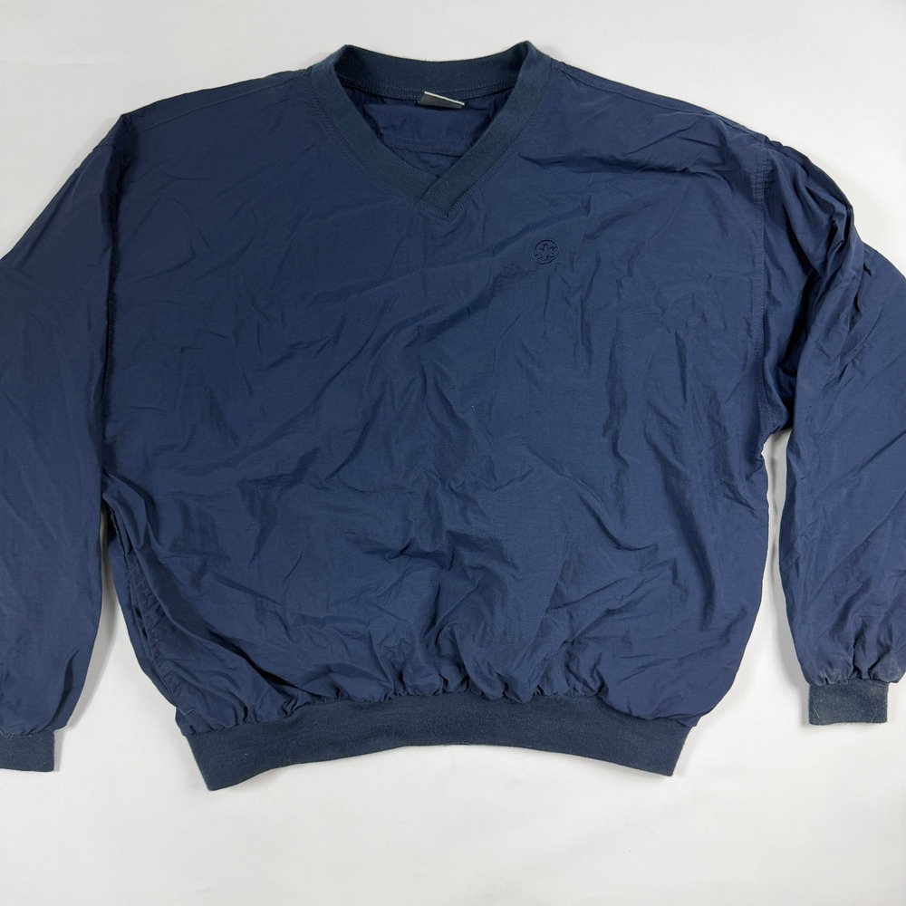 Vintage Munsingwear Men XL Navy Blue Nylon V-Neck Pullover Windshirt Made in USA